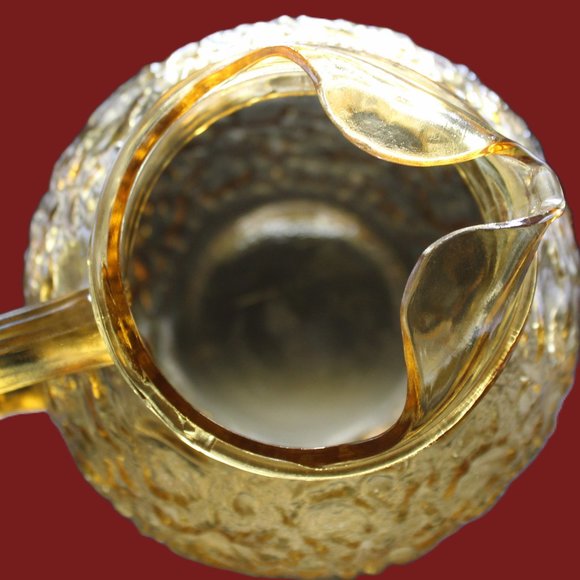 Vintage Crinkled Amber Large Glass Round Pitcher with Spout w/4 matching glasses - Picture 8 of 12